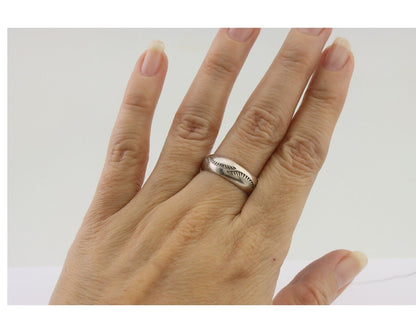 Navajo Hand Stamped Band 925 Silver 6.0 mm Signed Larry Chavez Size 6.5 C.80's