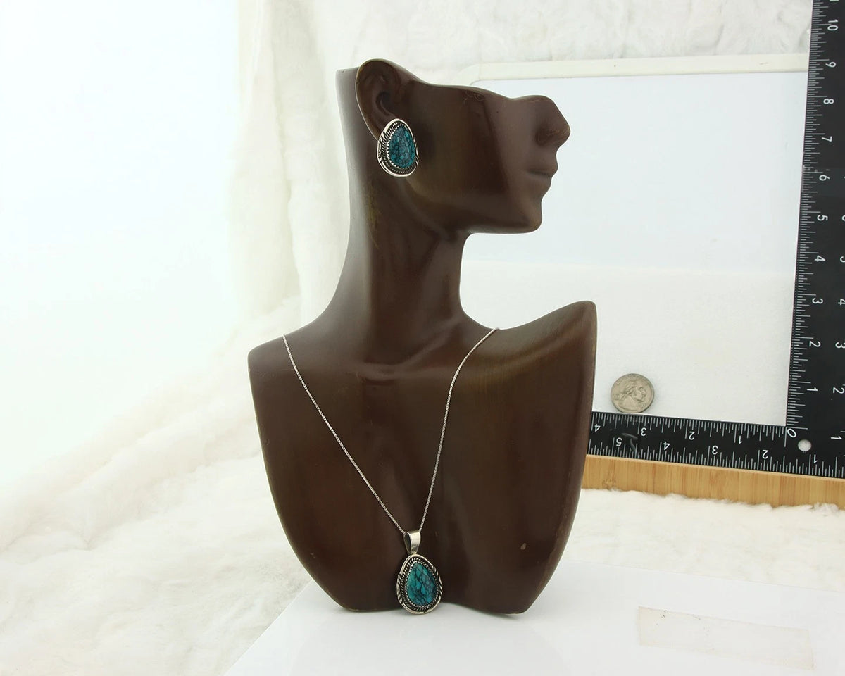 Navajo Necklace Earrings Set Sterling Silver Turquoise Vintage Signed Begay