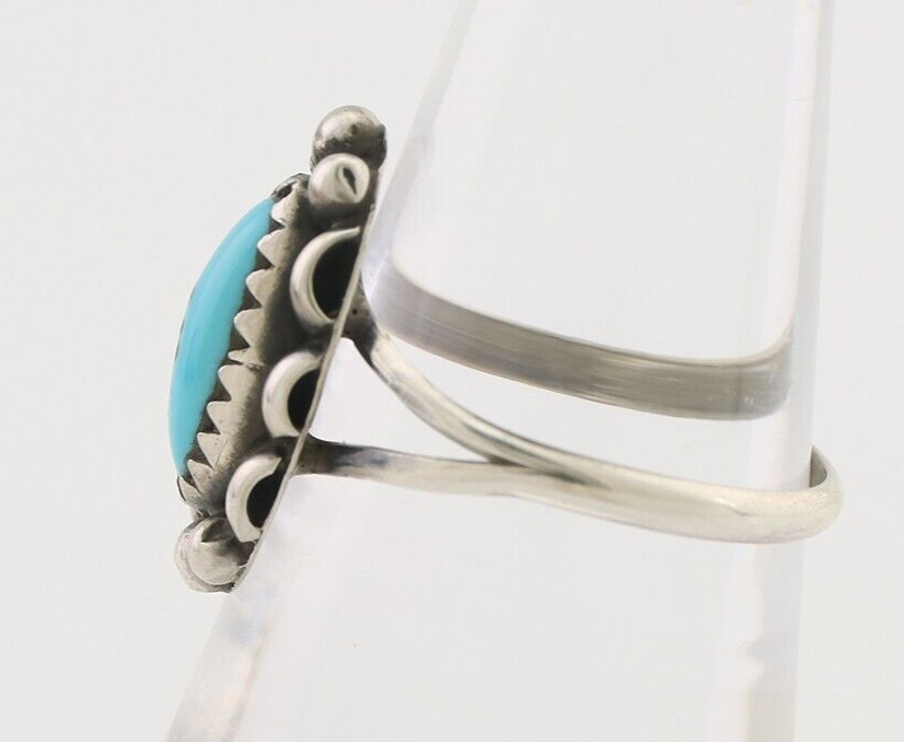 Navajo Ring 925 Silver Sleeping Beauty Turquoise Artist Signed SC C.80's