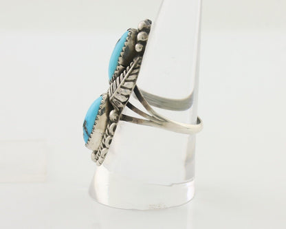 Navajo Ring 925 Silver Sleeping Beauty Turquoise Signed Sharon Cisco C.80's
