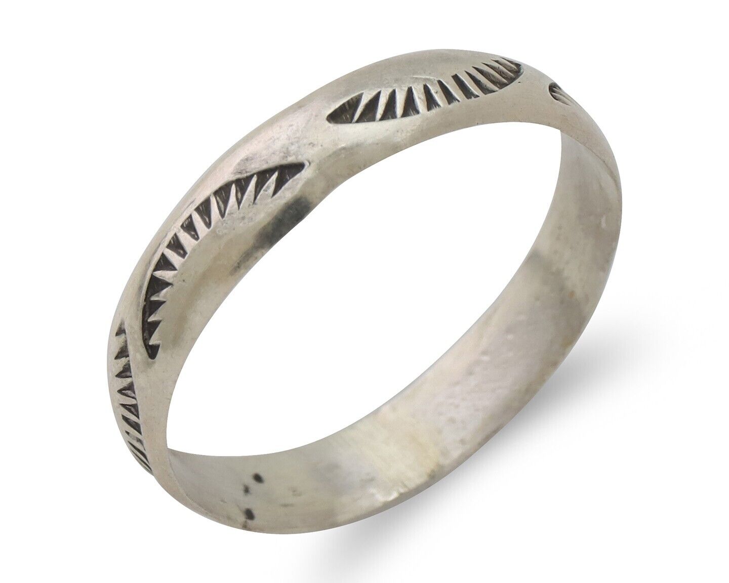 Navajo Hand Stamped Band 925 Silver 5.0 mm Signed Larry Chavez Size 12 C.80's