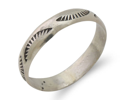 Navajo Hand Stamped Band 925 Silver 5.0 mm Signed Larry Chavez Size 12 C.80's