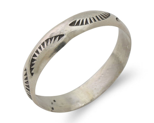 Navajo Hand Stamped Band 925 Silver 5.0 mm Signed Larry Chavez Size 12 C.80's