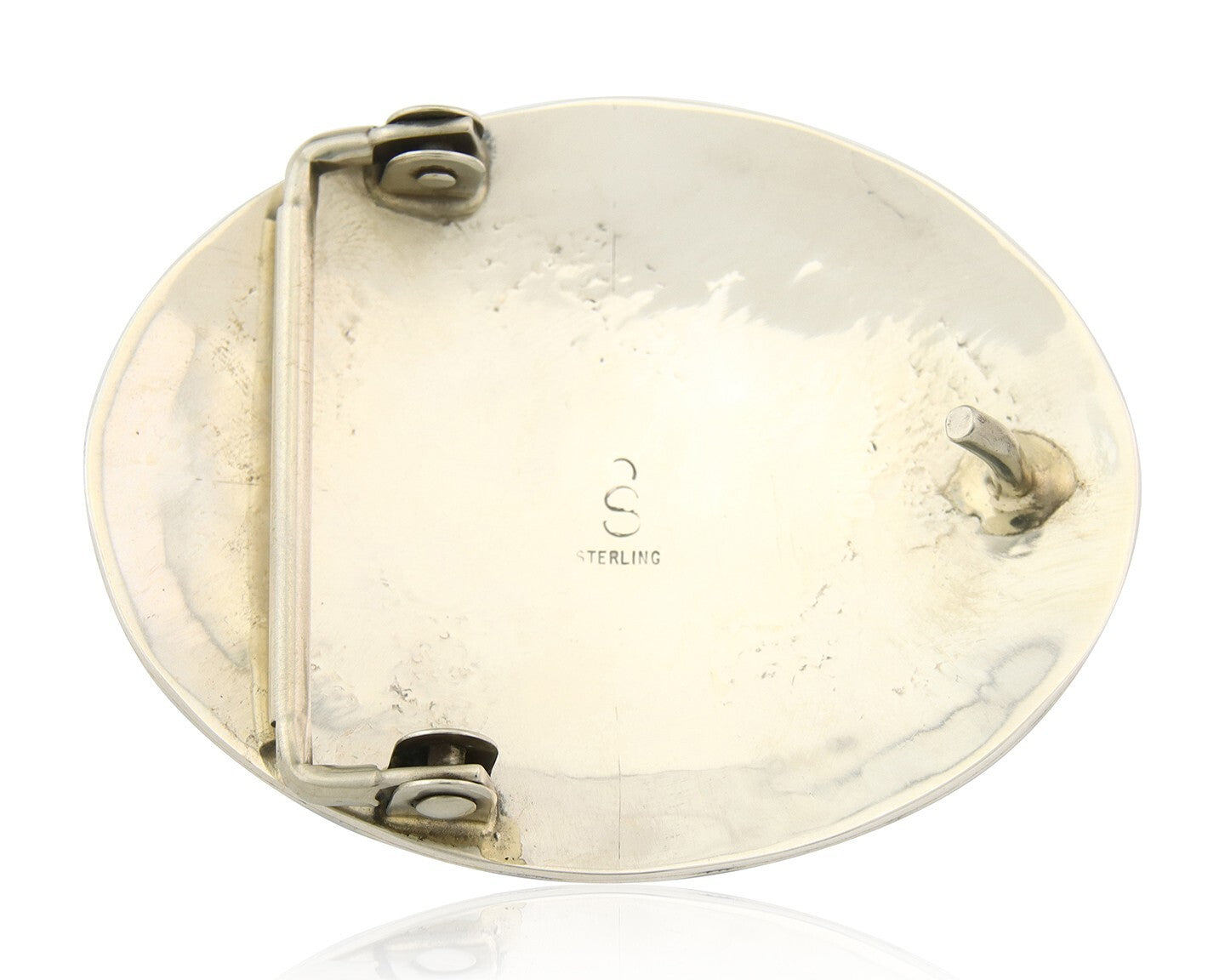 Navajo Belt Buckle 925 Sterling Silver Turquoise Coral Signed Stanley Bains C80s