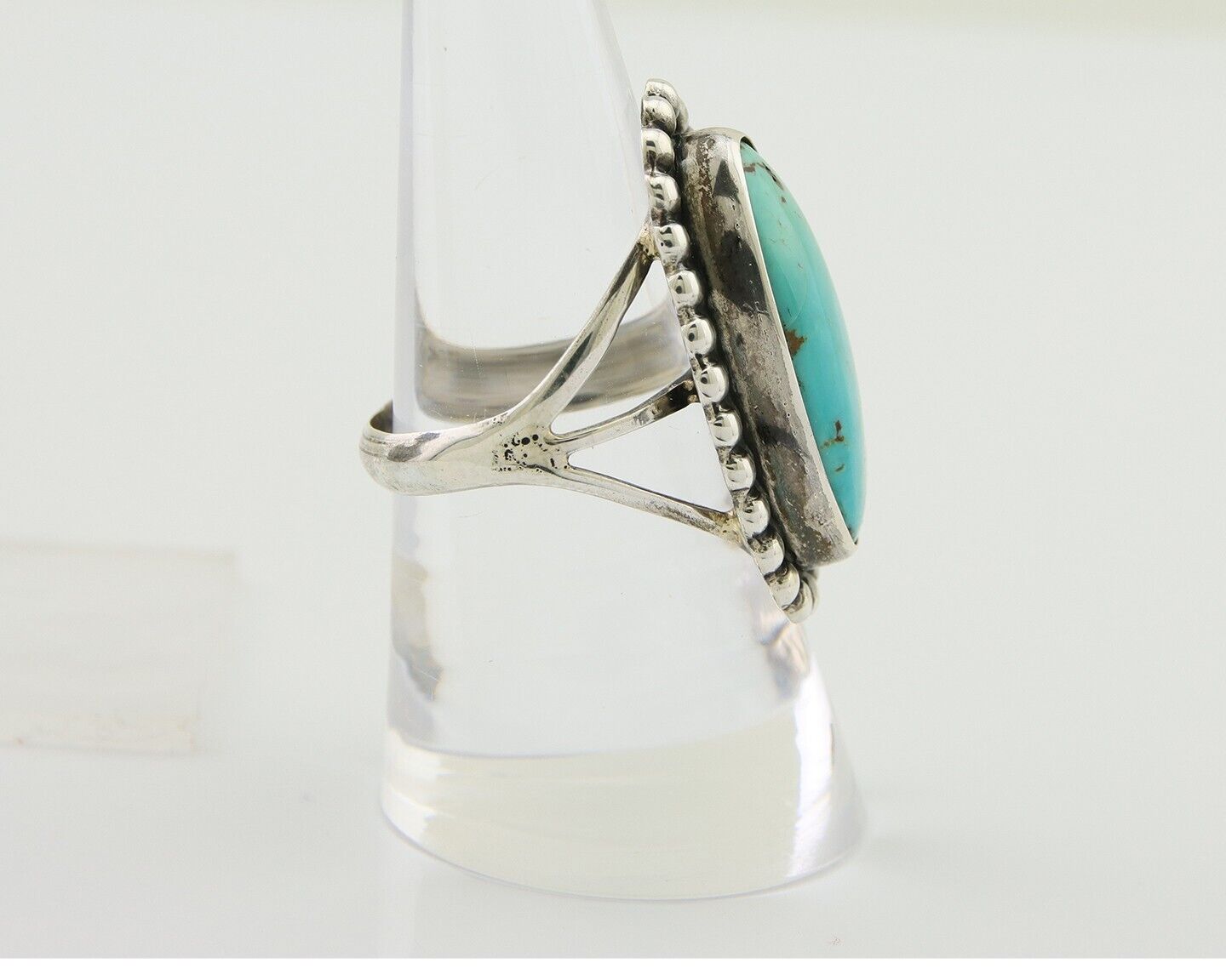 Navajo Shield Ring 925 Silver Arizona Turquoise Native Artist C.80's