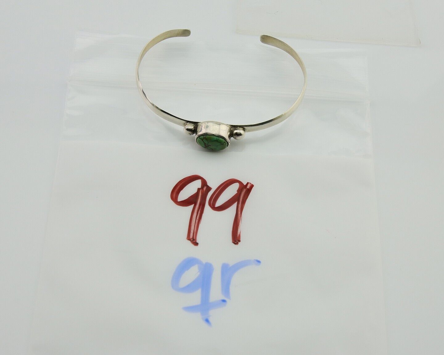 Navajo Cuff Bracelet Spiderweb Turquoise 925 Silver Native American Artist C.80s