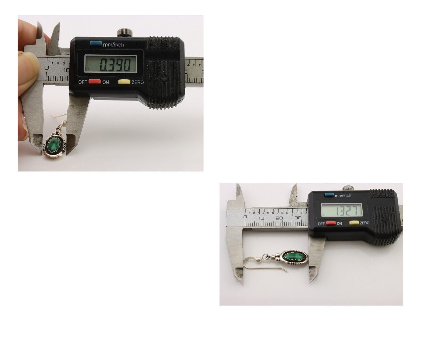 Navajo Dangle Earrings 925 Silver Natural Malachite Native American Artist C.80s