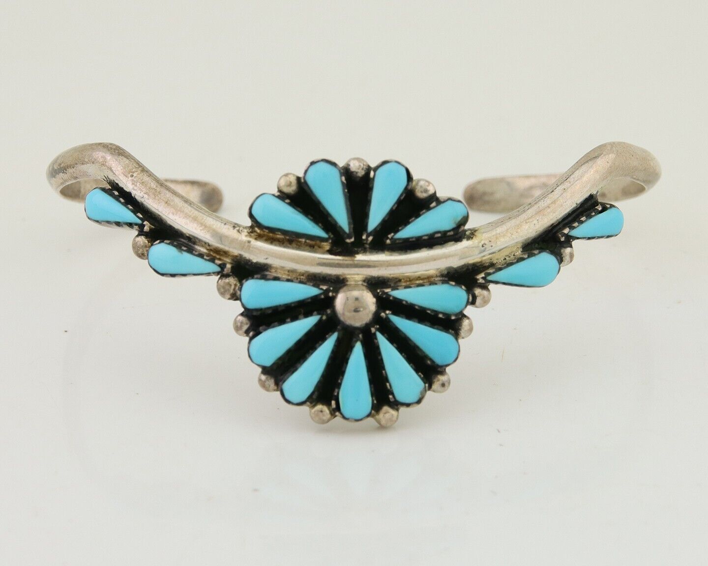 Navajo Bracelet 925 Silver Natural Blue Turquoise Signed BY C.80's