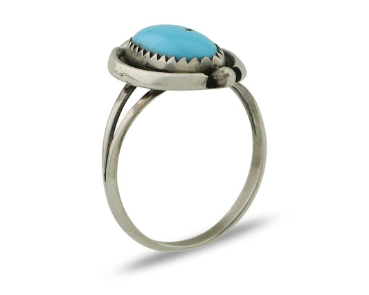 Navajo Ring 925 Silver Sleeping Beauty Turquoise Artist Signed SC C80s