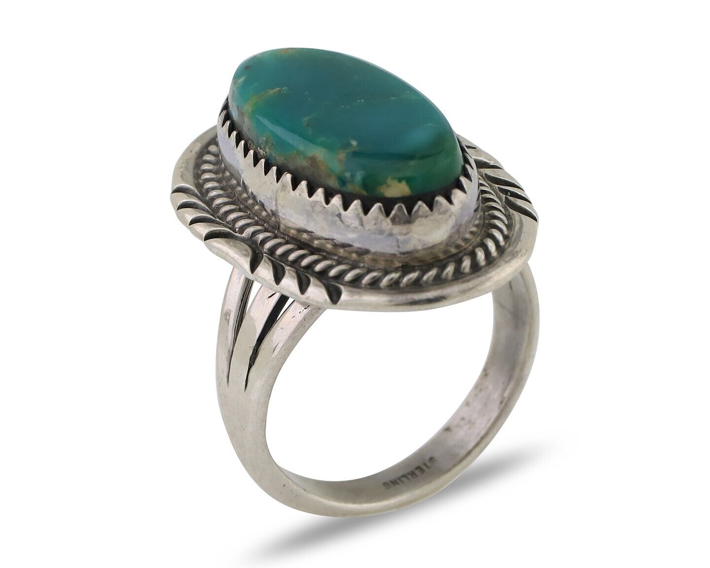 Navajo Hand Stamped Ring 925 Silver Natural Turquoise Native Artist C.80's