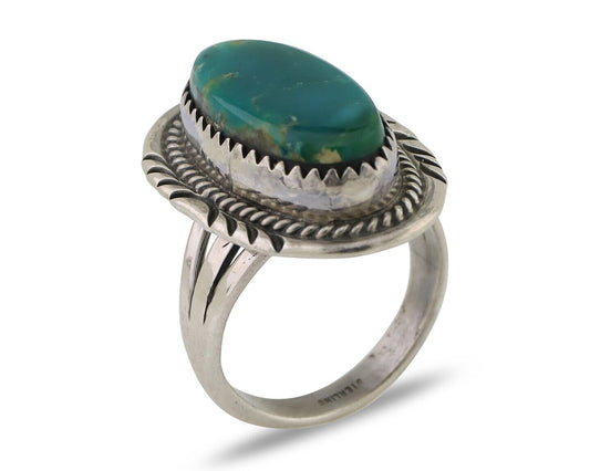 Navajo Hand Stamped Ring 925 Silver Natural Turquoise Native Artist C.80's
