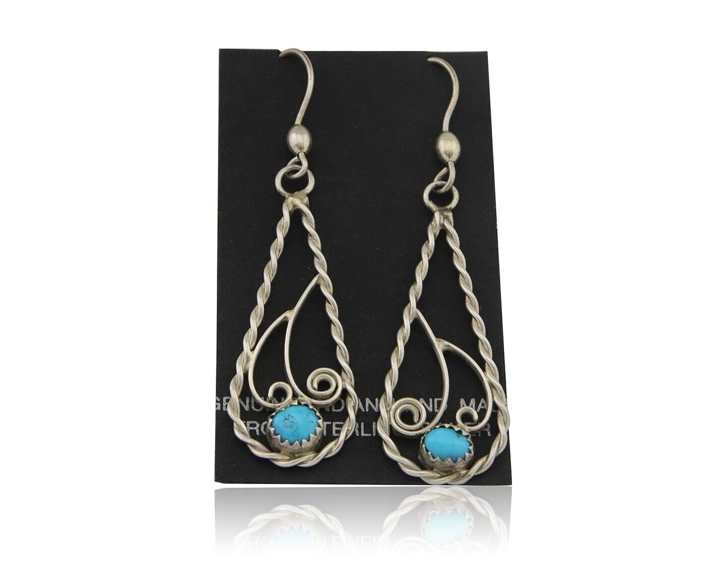 Navajo Dangle Earrings 925 Silver Natural Turquoise Artist Signed JB C.80's