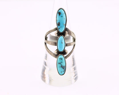 Navajo 3 Stone Ring 925 Silver Blue Turquoise Native American Artist C.80's