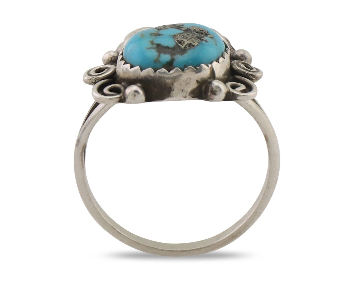 Navajo Ring 925 Silver Morenci Tuquoise Native American Artist C.80's