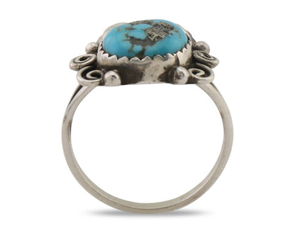Navajo Ring 925 Silver Morenci Tuquoise Native American Artist C.80's