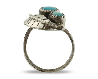 Navajo 2 Stone Ring 925 Silver Kingman Turquoise Native American Artist C.80's