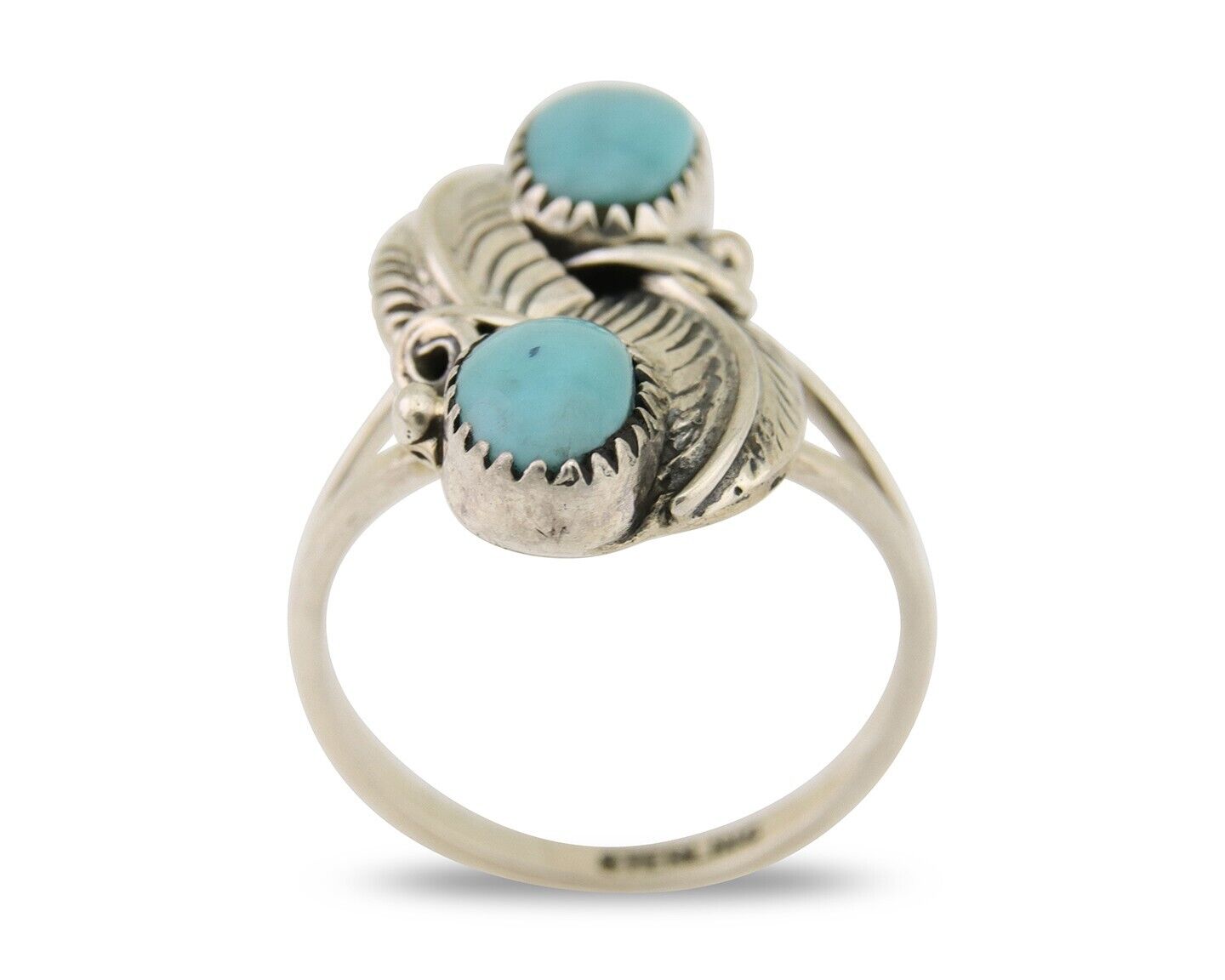Navajo Ring 925 Silver Natural Slab Turquoise Artist Signed WR C.80's