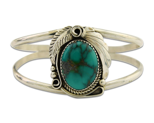 Navajo Cuff Bracelet 925 Silver Turquoise Artist Signed C Davis C.80's