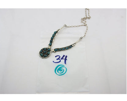 Navajo Necklace 925 Sterling Silver Natural Turquoise Signed Patrick Yazzie