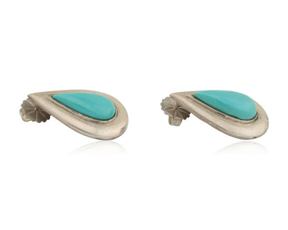 Navajo Dangle Earrings 925 Silver Natural Turquoise Signed Thomas Charay C.1988