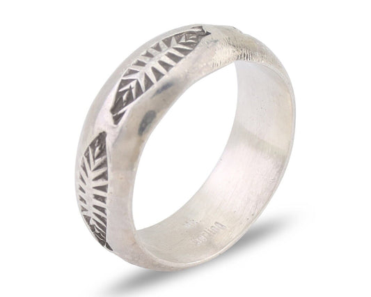 Navajo Hand Stamped Band 925 Silver 6.0 mm Signed Larry Chavez Size 5.75 C.80's