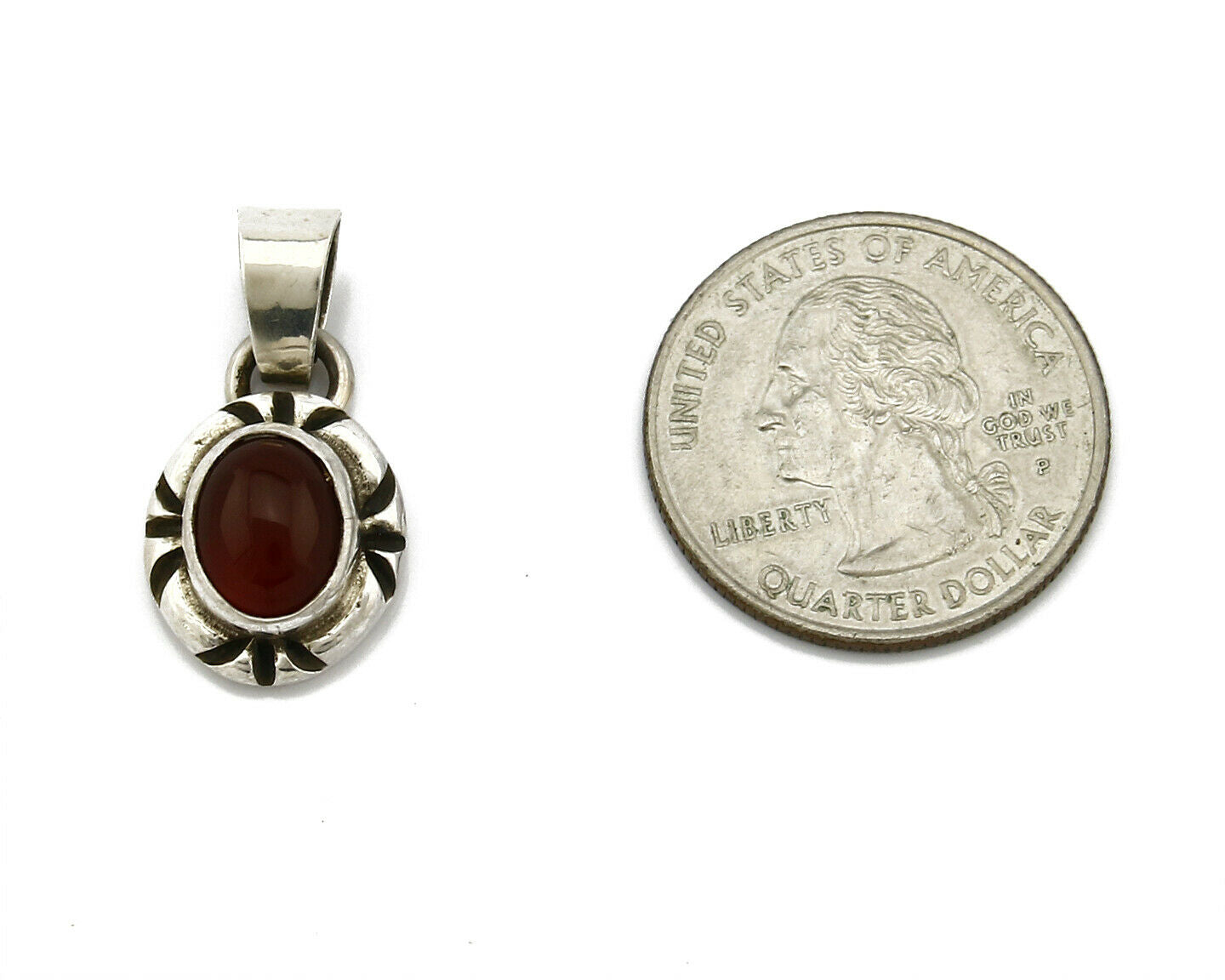 Navajo Hand Stamped Natural Mined Cornelian in .925 SOLID Silver Pendant