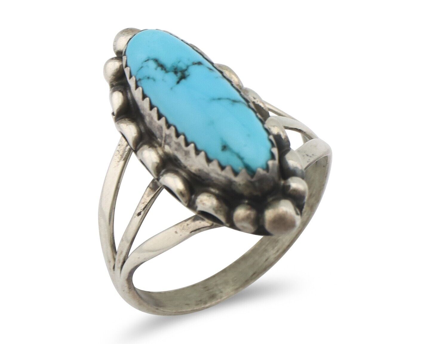 Navajo Ring .925 Silver Sleeping Beauty Turquoise Signed SkyStone Creations C80s