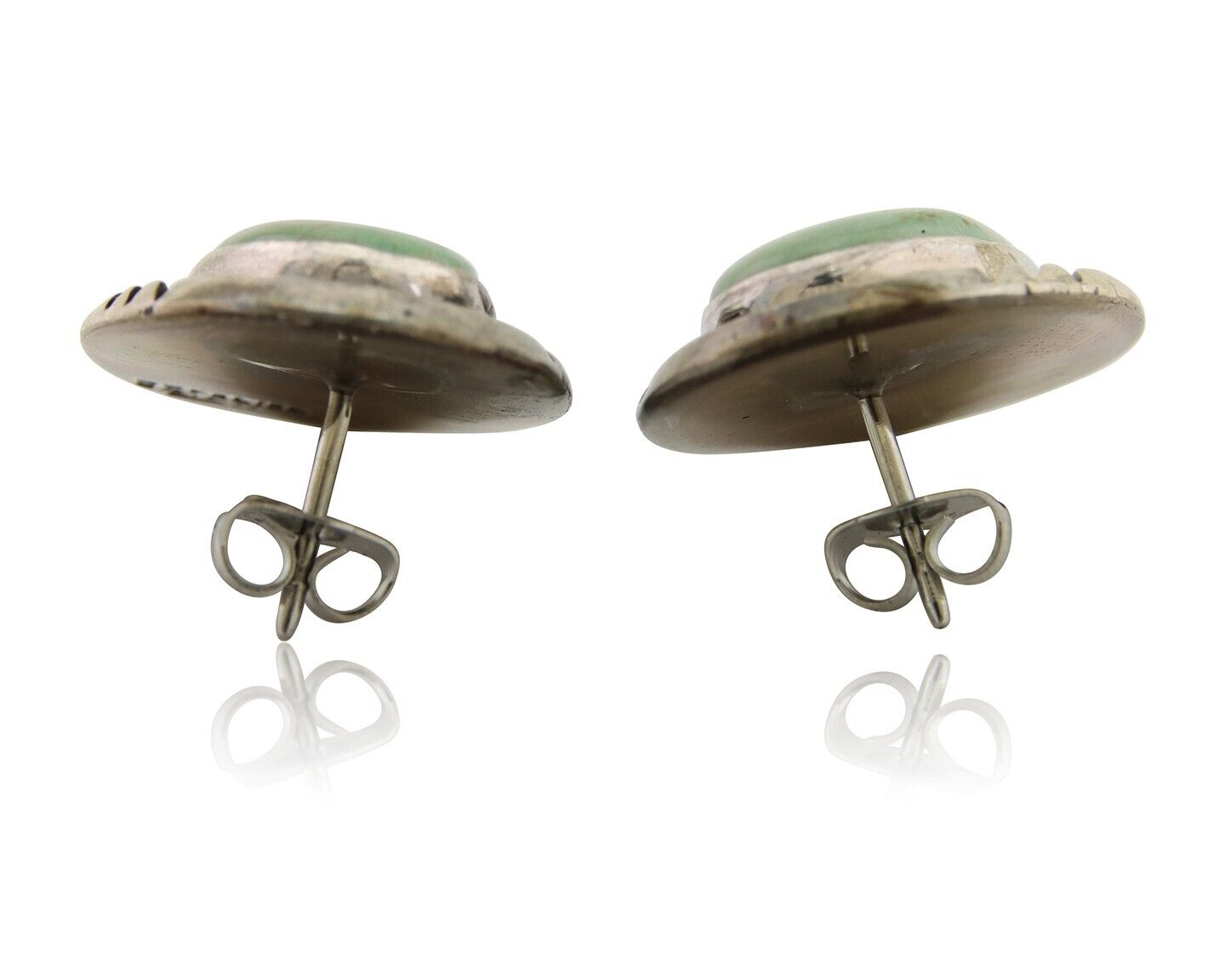 Navajo Earrings 925 Silver Kingman Turquoise Native American Artist C.80's