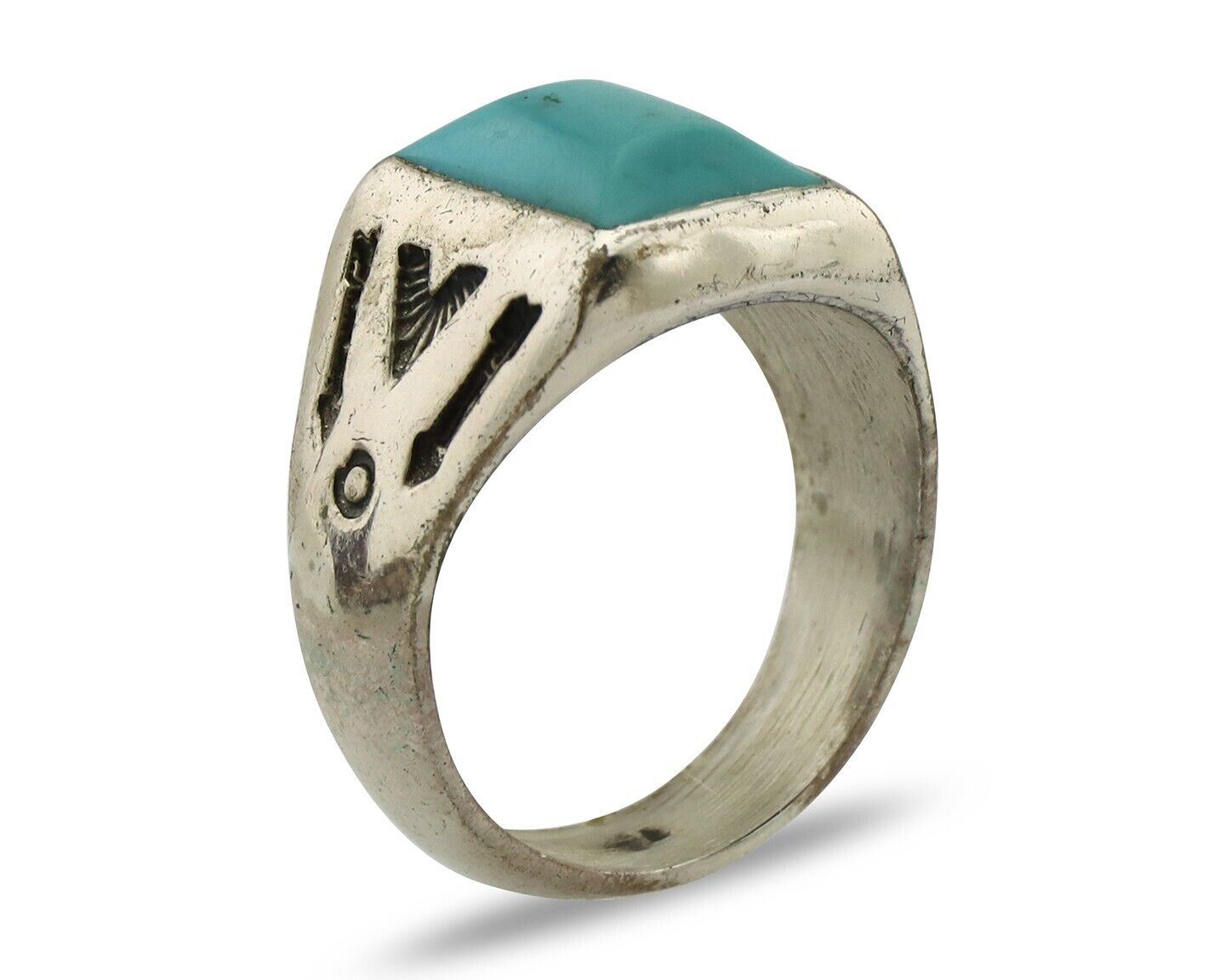 Navajo Ring 925 Silver Kingman Turquoise Signed Sun Bell Silver Company C.80's