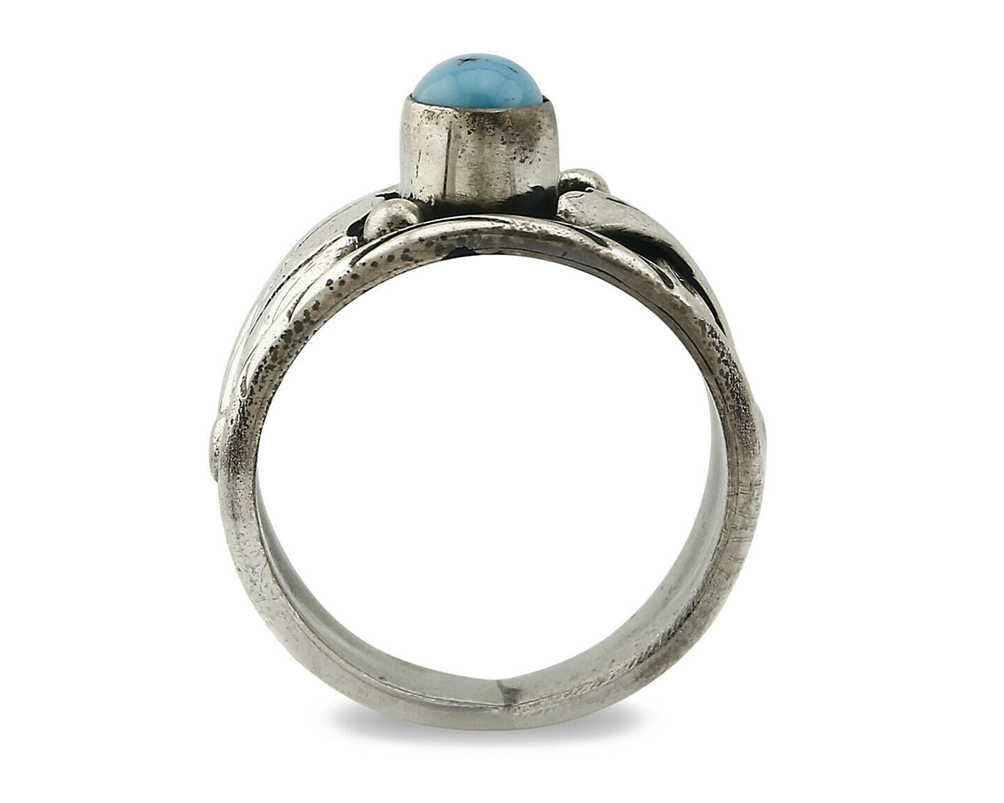 Navajo Ring .925 Silver Handmade Sleeping Beauty Turquoise Signed ELA C.80's