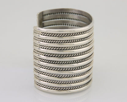 Navajo Wide Cuff 925 SOLID Silver Bracelet Artist TAHE C.80's