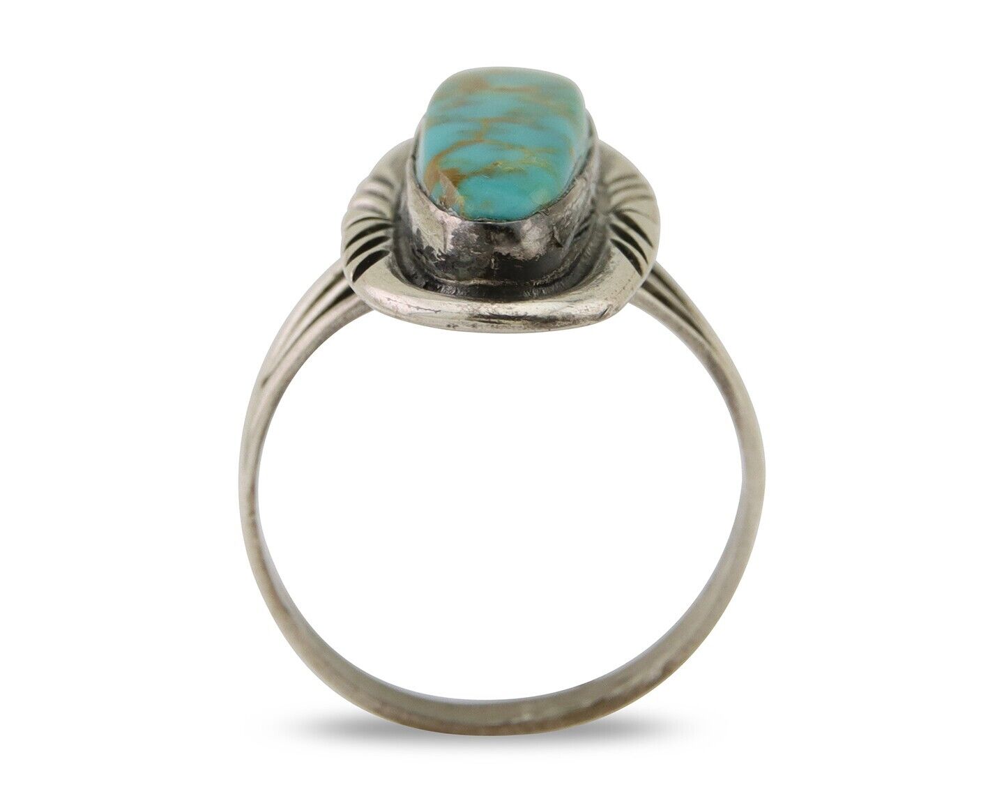 Navajo Ring 925 Silver Nevada Blue Turquoise Signed MC C.80's