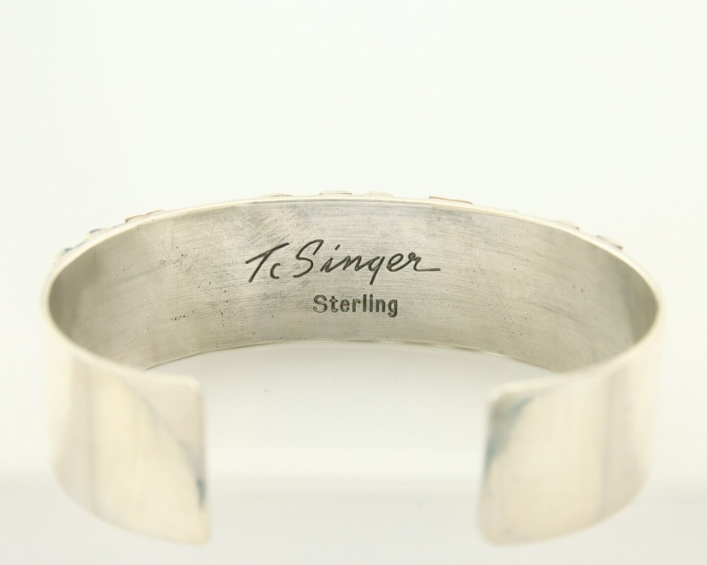 Navajo Bracelet Gold & 925 Silver Handmade 16 mm Wide Signed Thomas Singer C80s