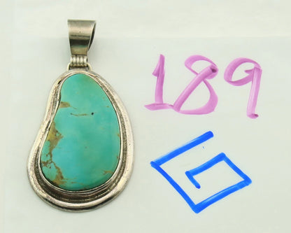 Navajo Pendant 925 Sterling Silver Natural Turquoise Vintage Signed Rabbit Stick