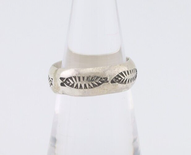 Navajo Hand Stamped Band 925 Silver 6.0 mm Signed Larry Chavez Size 5.75 C.80's