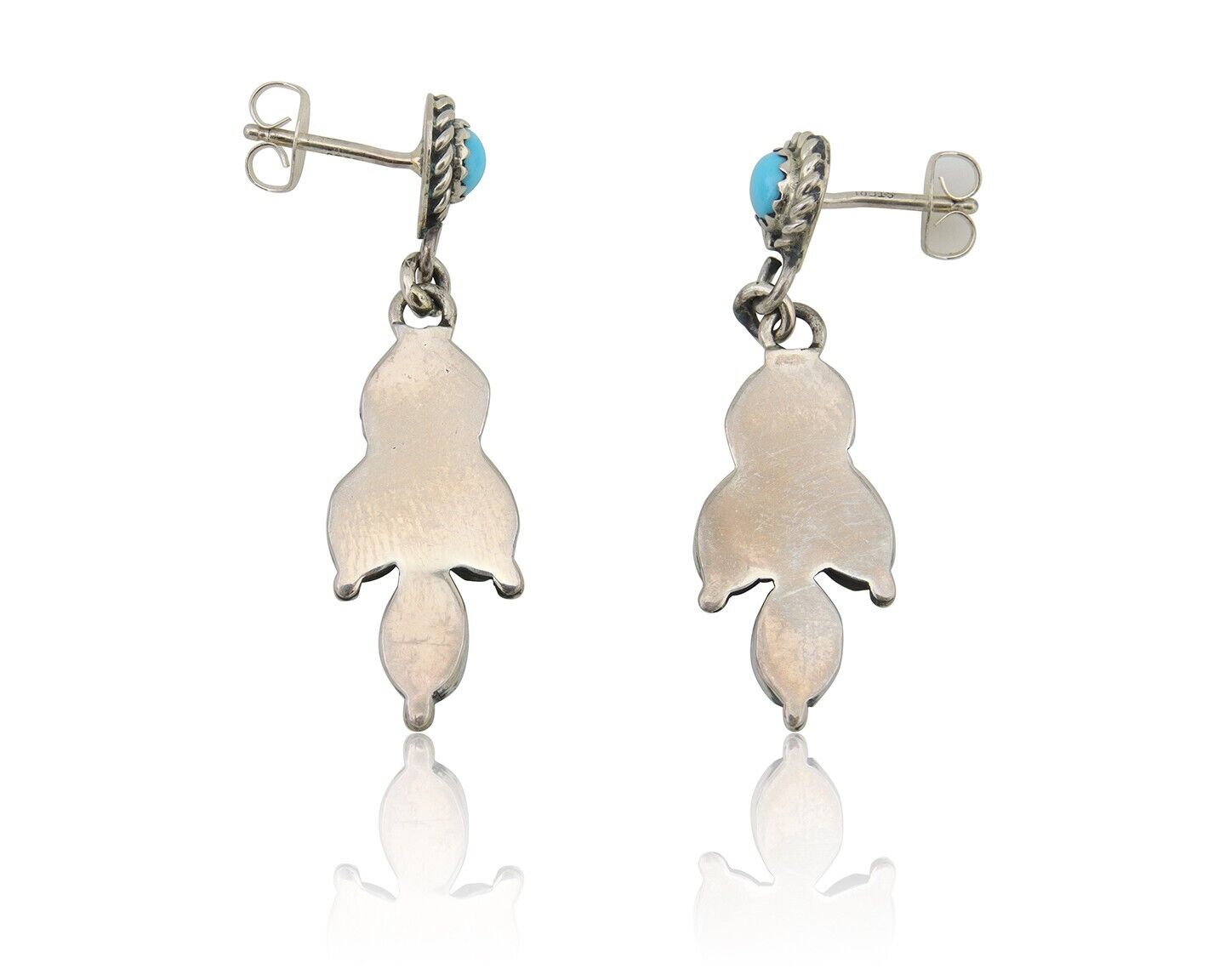 Navajo Paw Earrings 925 Silver Blue Turquoise Native American Artist C.80's