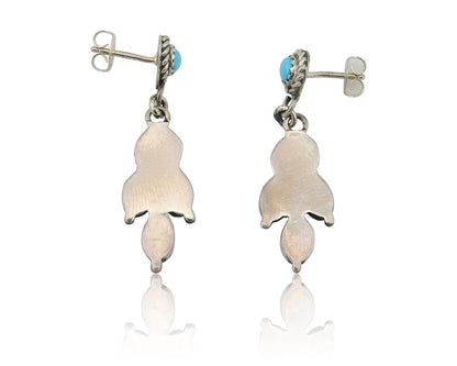 Navajo Paw Earrings 925 Silver Blue Turquoise Native American Artist C.80's