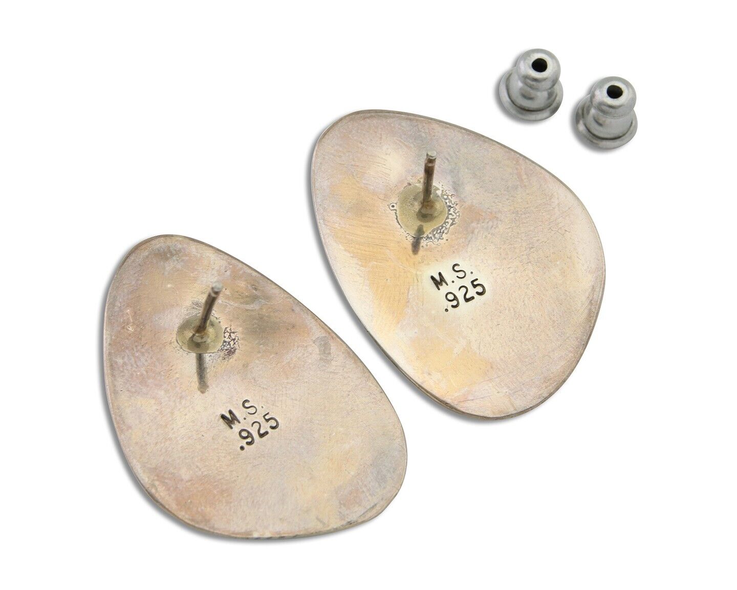 Navajo Shield Earrings 925 Silver Natural Turquoise Artist Signed M.S. C.80's