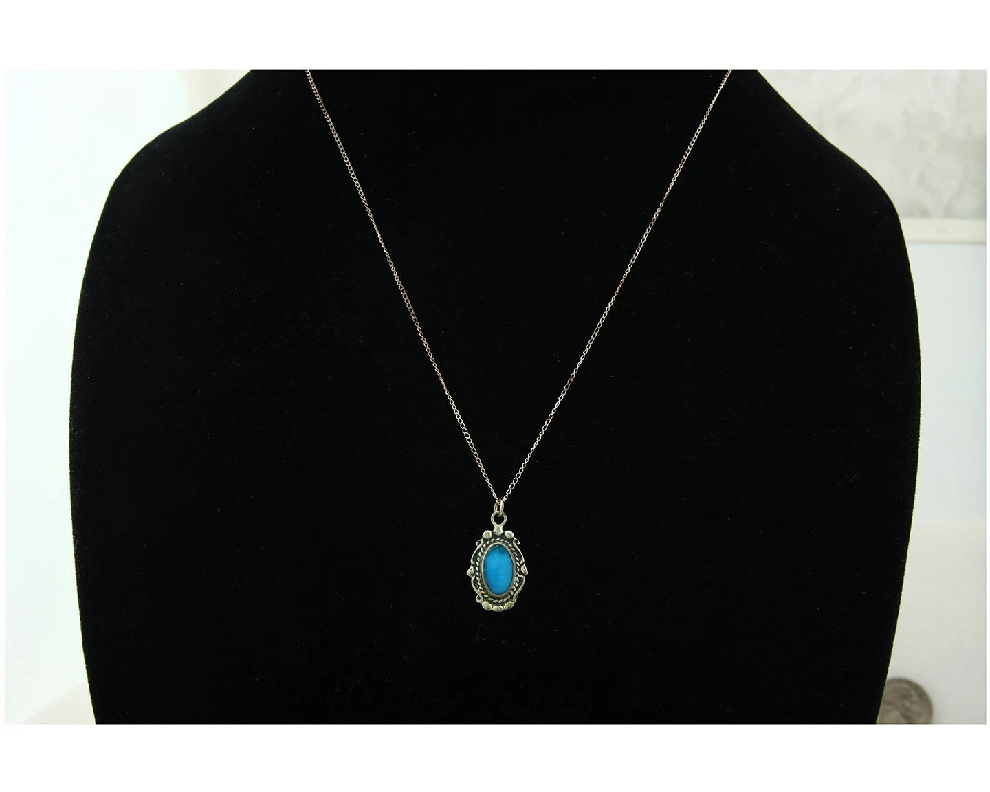 Navajo Necklace Sterling Silver Natural Blue Turquoise Handmade Vintage