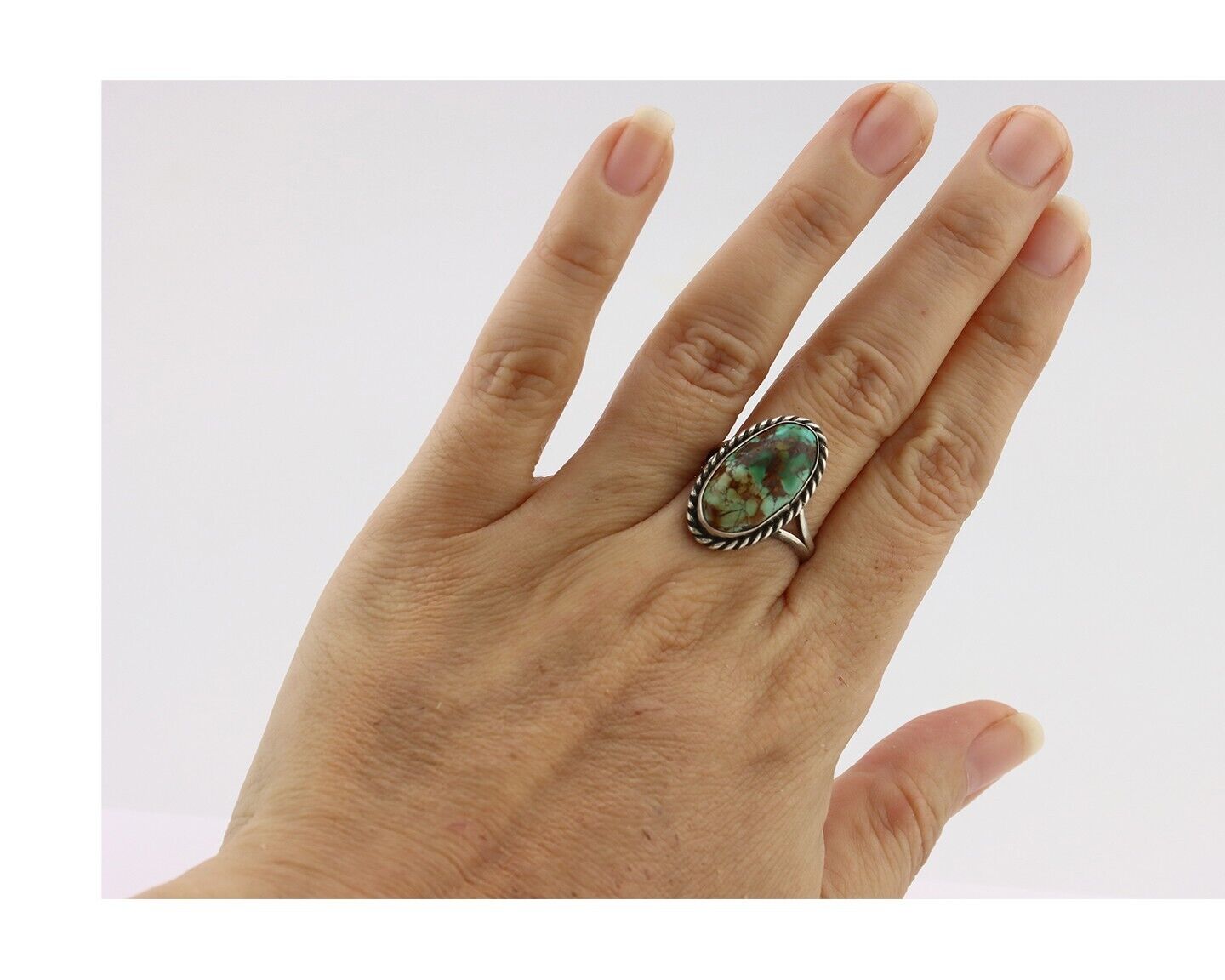 Navajo Ring .925 Silver Natural Kingman Turquoise Native American Artist C.80's