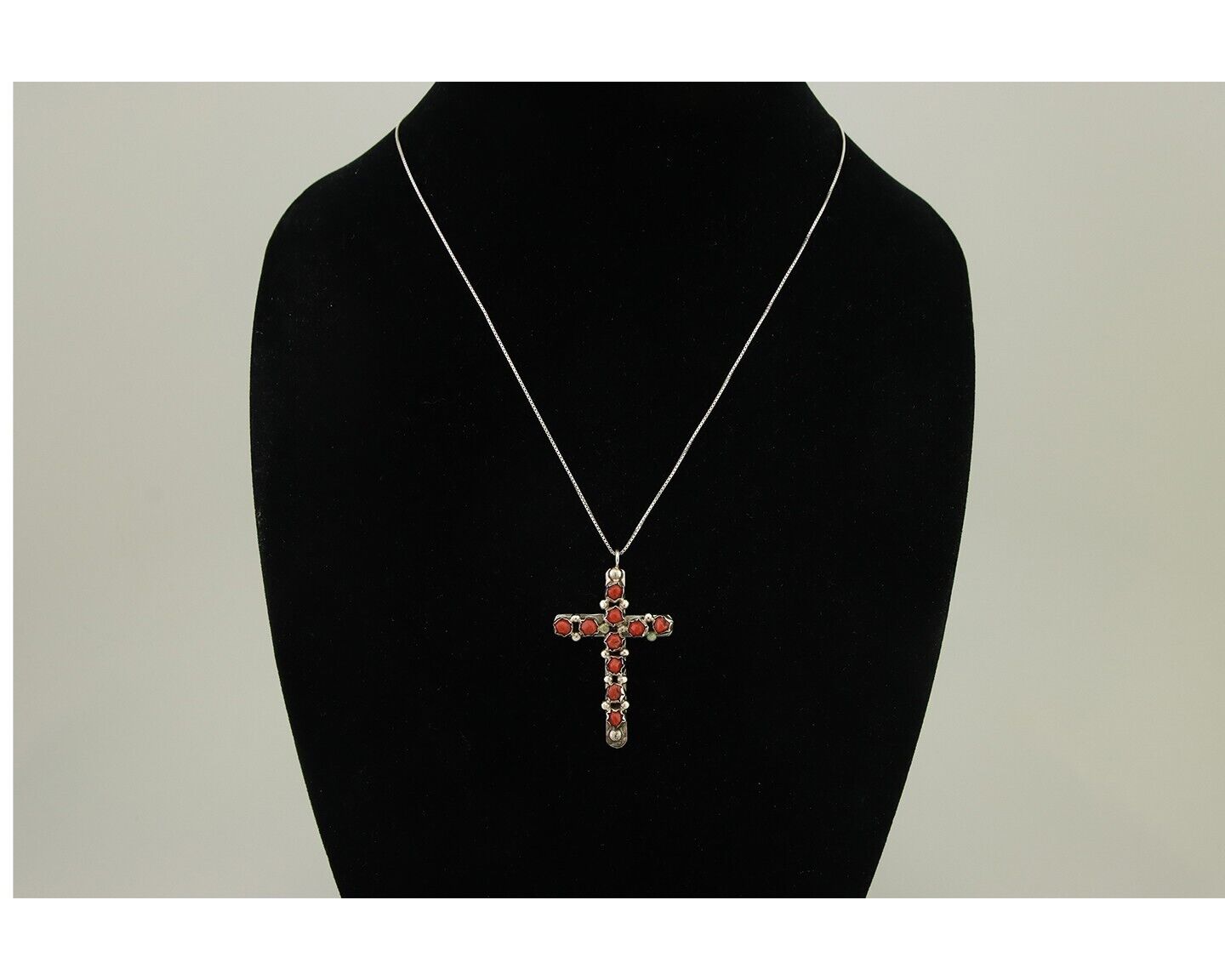 Navajo Cross Necklace 925 Silver Snake Eye Coral Native American Artist C80s