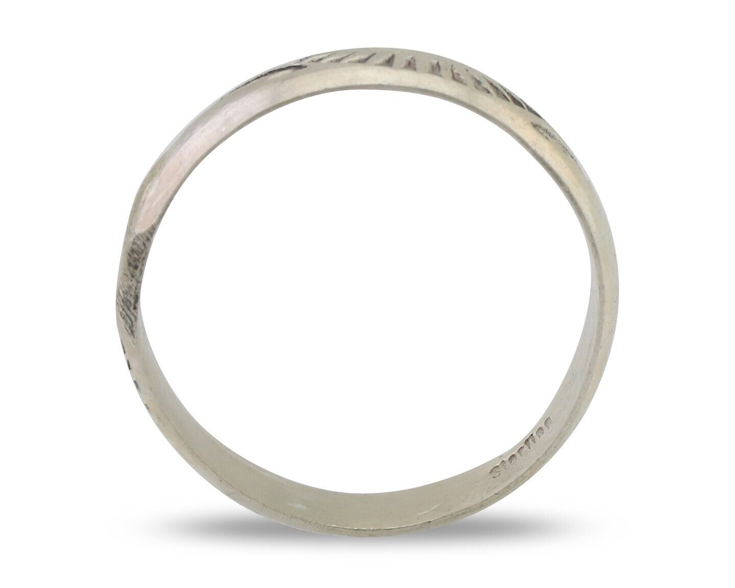 Navajo Hand Stamped Band 925 Silver 5.0 mm Signed Larry Chavez Size 6.5 C.80's