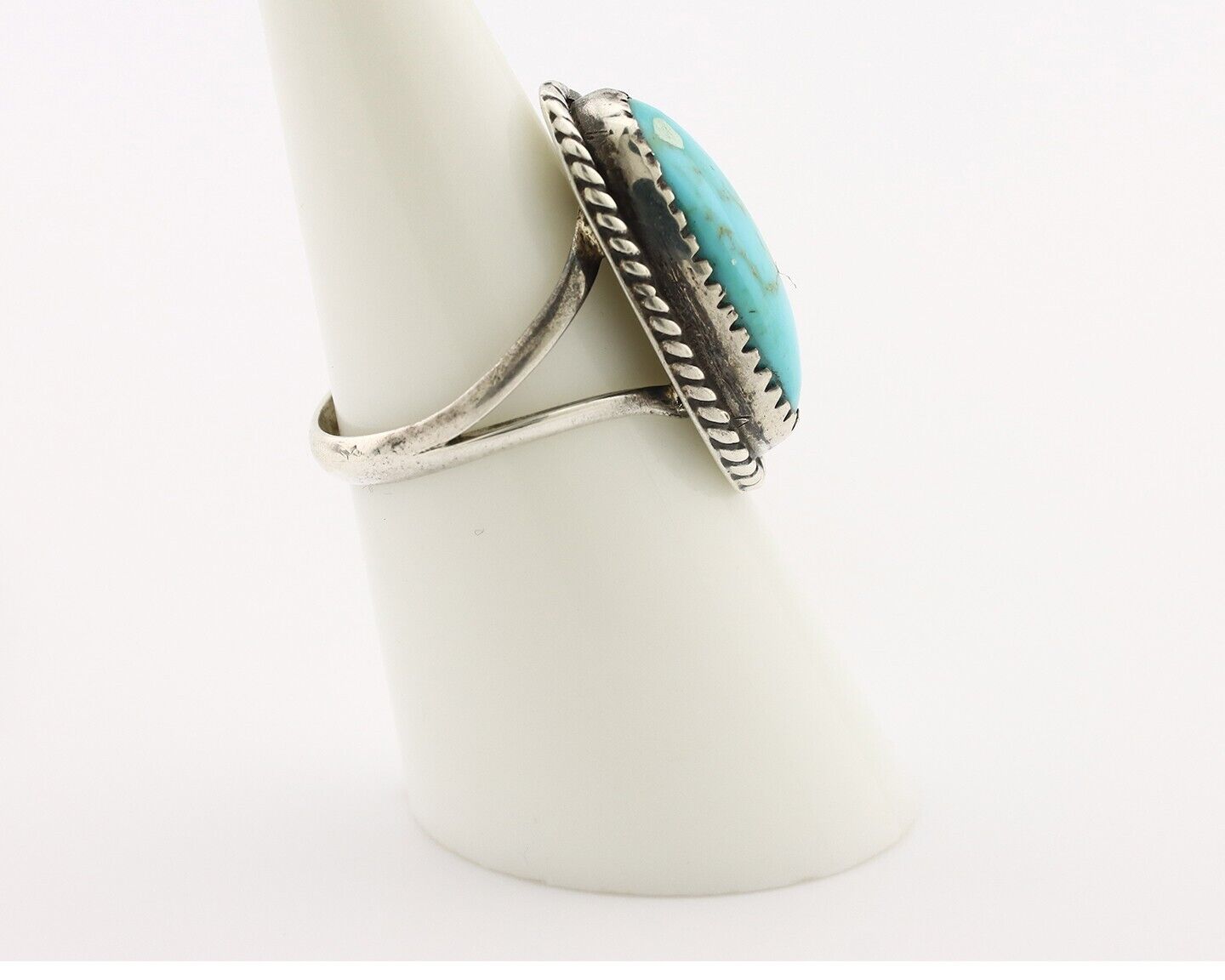 Navajo Ring 925 Silver Kingman Turquoise Native American Artist C.80's