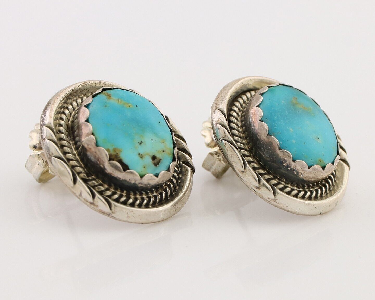 Navajo Earrings 925 Silver Natural Mined Turquoise Native American Artist C.80's