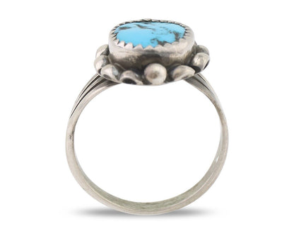 Navajo Ring 925 Silver Sleeping Beauty Turquoise Artist Signed SC C.80's