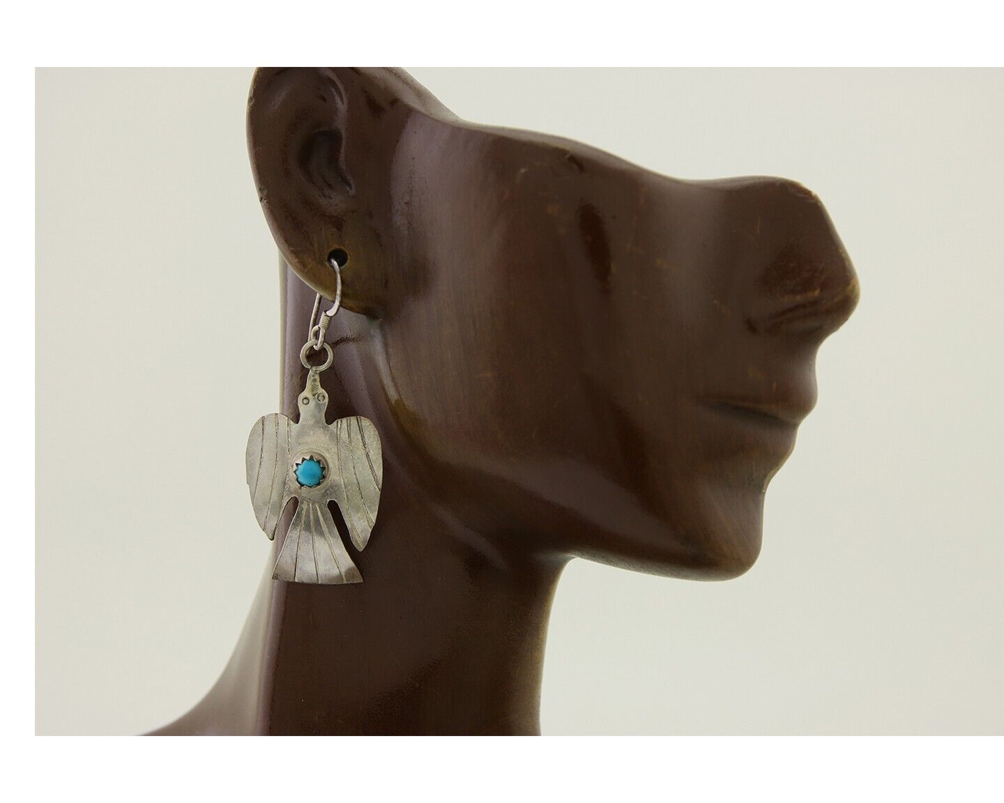 Navajo Thunderbird Earrings 925 Silver Natural Turquoise Native Artist C.80's