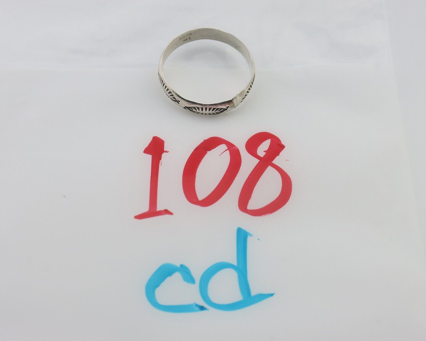 Navajo Hand Stamped Band 925 Silver 5.0 mm Signed Larry Chavez Size 11.75 C.80's