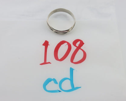 Navajo Hand Stamped Band 925 Silver 5.0 mm Signed Larry Chavez Size 11.75 C.80's