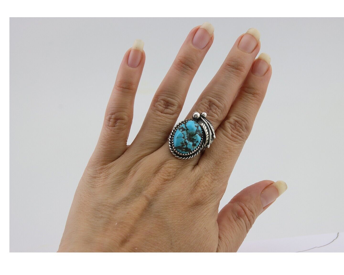 Navajo Handmade Ring 925 Silver Natural Turquoise Native Artist C.80's