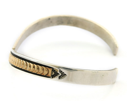 Navajo Cuff Bracelet Sterling Silver & Gold Vintage Signed RL